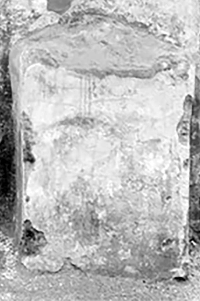 Street shrine outside IX.12.7. Detail from 1912 photograph. 
According to Fr�hlich, on the south side to the left was a pig's head in profile and to the right was an older, translucent pigs head.
The altar was decorated with sausages and pigs� heads.
See Fr�hlich, T., 1991. Lararien und Fassadenbilder in den Vesuvst�dten. Mainz: von Zabern. (p. 339, F71, T: 58,2). 

