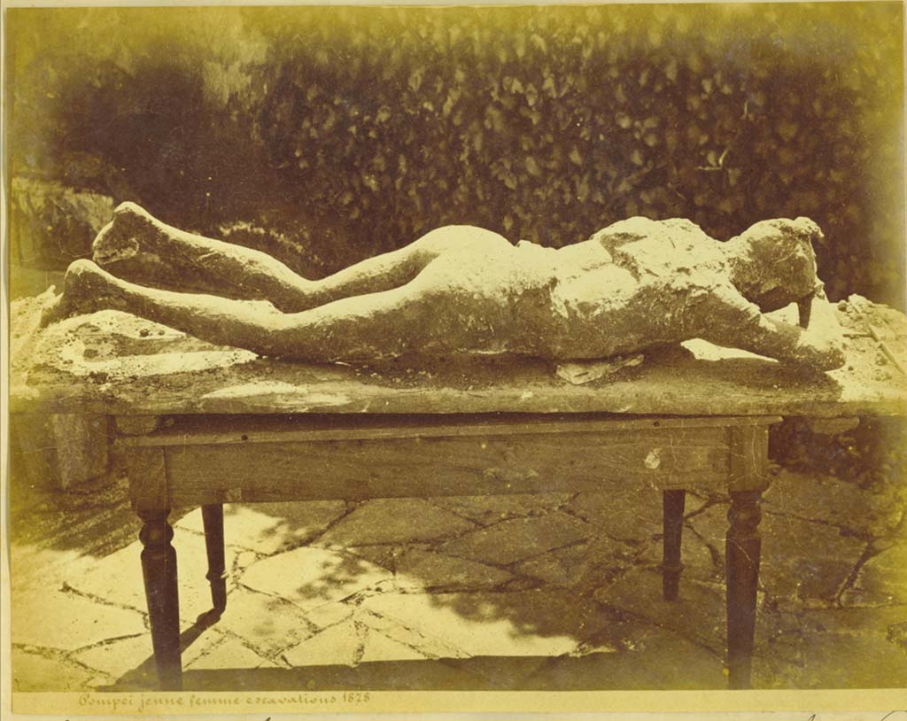 Victim number 10 photographed by Michele Amodio. The title is "Pompei jeune femme excavations 1878". Photo courtesy of Eugene Dwyer.