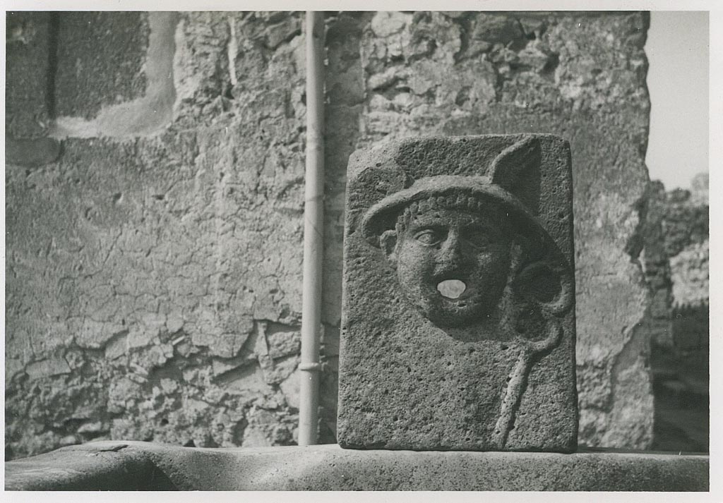 Fountain of Mercury at VI.8.24. 1956. Relief of Mercury, looking west. Photo courtesy of Rick Bauer.