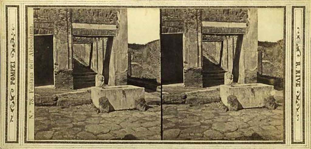 VII.9.67 Steps to rear of Eumachia�s Building showing fountain and Vicolo di Eumachia on right, looking north.
Stereoview by R. Rive, c.1860-1870s. Photo courtesy of Rick Bauer.
