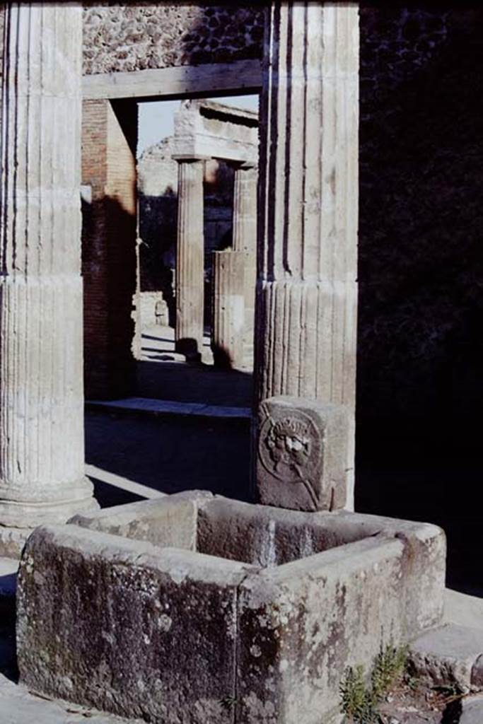 Fountain outside VIII.7.30 on Via del Tempio d�Iside. 1968. Looking south-east into Triangular Forum, at rear. Photo by Stanley A. Jashemski.
Source: The Wilhelmina and Stanley A. Jashemski archive in the University of Maryland Library, Special Collections (See collection page) and made available under the Creative Commons Attribution-Non Commercial License v.4. See Licence and use details.
J68f2335

