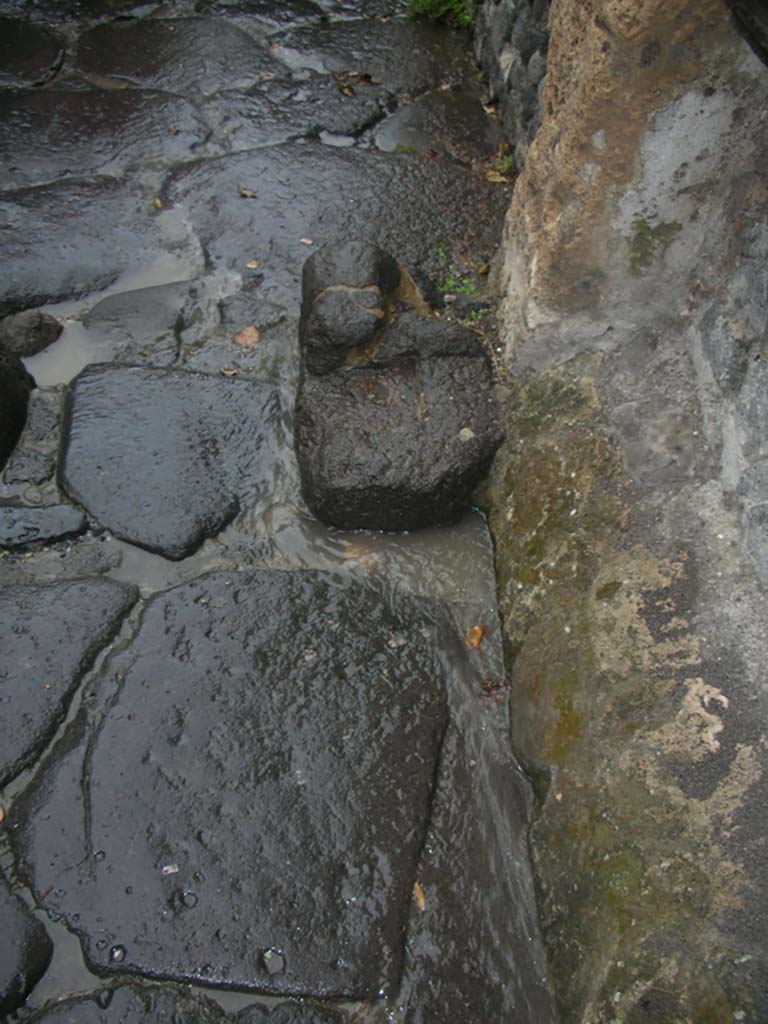 Porta Marina, Pompeii. May 2011.
Looking west along north wall of wider tunnel towards lava blocks. Photo courtesy of Ivo van der Graaff.