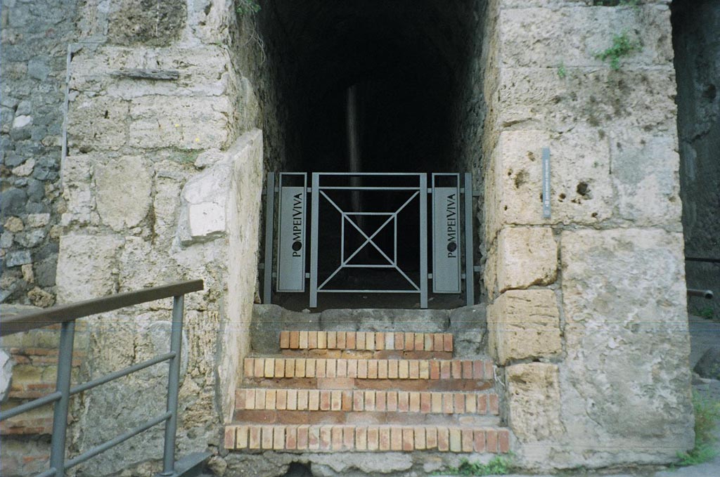 Pompeii Porta Marina. June 2010. Pedestrian tunnel steps and new gate. Photo courtesy of Rick Bauer.