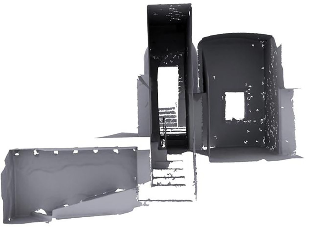 Vista del modello poligonale della rampa tra i corridoi 42 e 43 con arco d�accesso nelle mura (Porta Occidentalis) e specus.
Fonte: Ph: Suor Orsola Benincasa

View of the polygonal model of the ramp between corridors 42 and 43 with access arch in the walls (Western Gate) and opening.
Source: Ph: Suor Orsola Benincasa

Vedi/See Grimaldi M., 2014. Pompei Vol. II: La casa di Marco Fabio Rufo. Napoli: Valtrend, p. 24, fig. 16.
