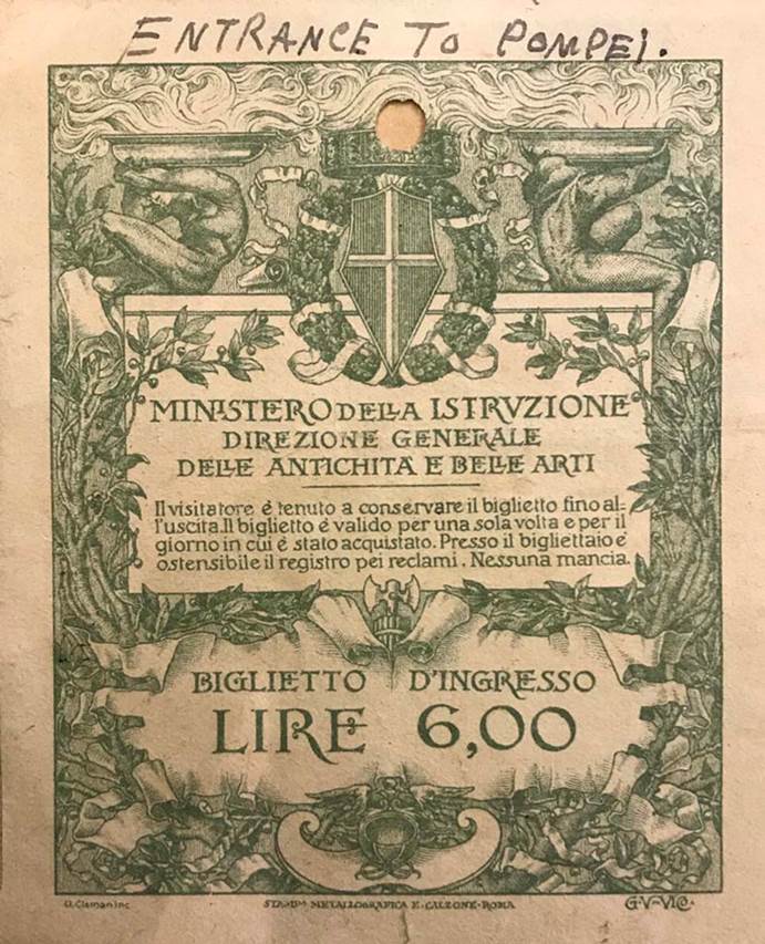 T.7. Pompeii ticket dated 2nd February 1924. Photo courtesy of Rick Bauer.