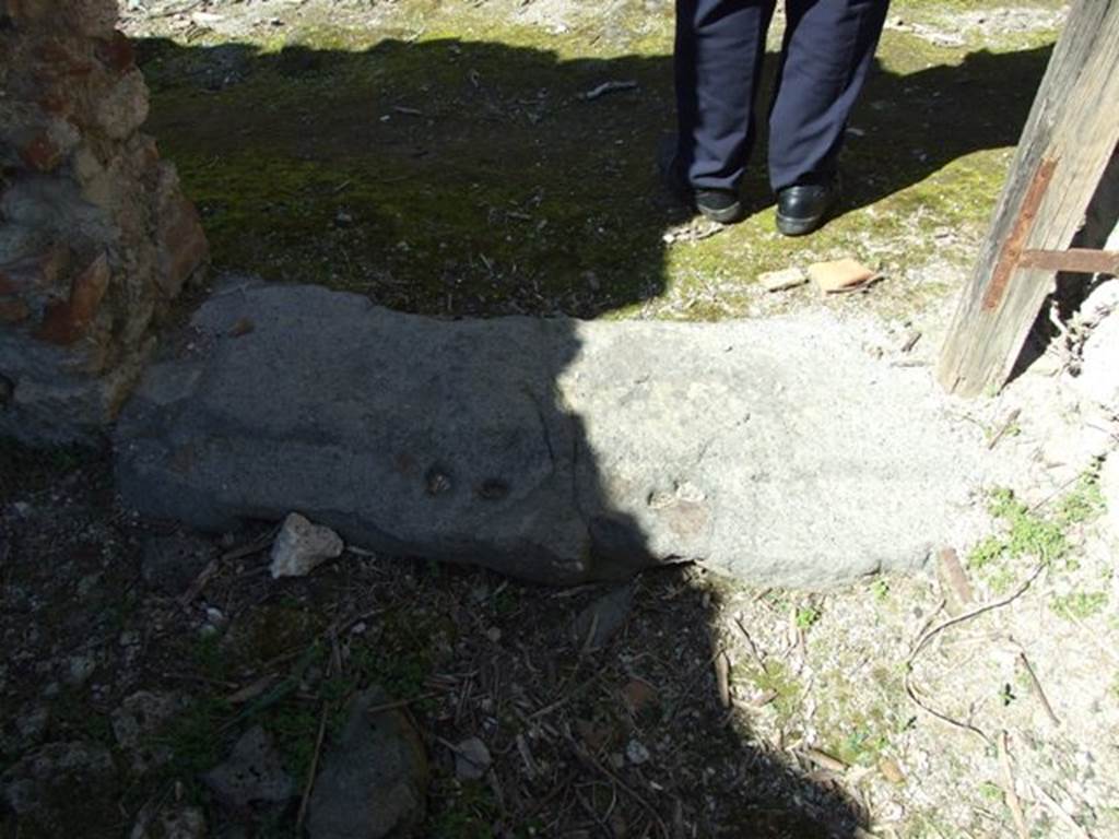 I.2.16 Pompeii. March 2009. Looking north across entrance threshold, leading out onto the vicolo. 