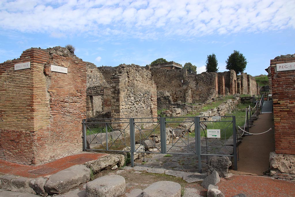 I.2.32 Pompeii. October 2024. 
Looking east from Via Stabiana along Vicolo del Conciapelle, with doorway to I.2.32, on left. Photo courtesy of Klaus Heese.

