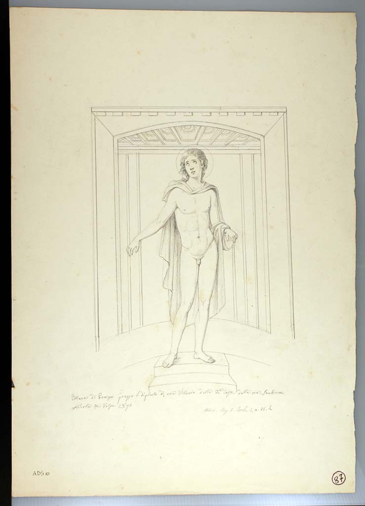 I.3.25 Pompeii. 1870 drawing by Nicola La Volpe of central painting of Hesperus from south wall. 
See Sogliano, A., 1879. Le pitture murali campane scoverte negli anni 1867-79. Napoli: Giannini. (p.74, no.455, described as Helios).
Now in Naples Archaeological Museum. Inventory number ADS 10.
Photo � ICCD. http://www.catalogo.beniculturali.it
Utilizzabili alle condizioni della licenza Attribuzione - Non commerciale - Condividi allo stesso modo 2.5 Italia (CC BY-NC-SA 2.5 IT)
