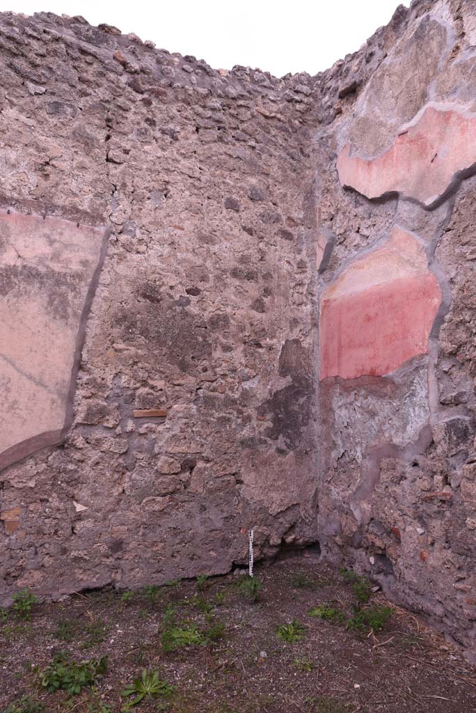 I.4.9 Pompeii. October 2019. Triclinium/oecus m, west wall in north-west corner.
Foto Tobias Busen, ERC Grant 681269 D�COR.
