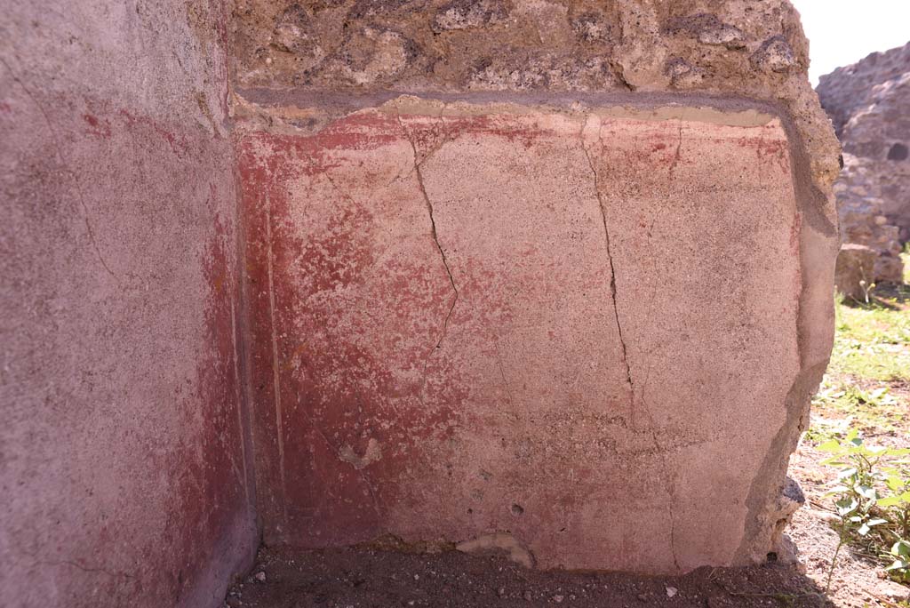 I.4.22 Pompeii. October 2019. Detail of painted plaster on zoccolo/dado in south-east corner of room �c�.
Foto Tobias Busen, ERC Grant 681269 D�COR.

