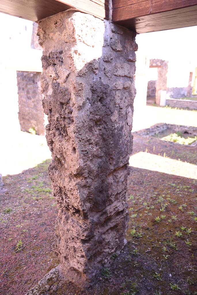 I.4.25/I.4.5 Pompeii. October 2019. 
Small room 5, pilaster in north-east corner between two doorways.
Foto Tobias Busen, ERC Grant 681269 D�COR.
