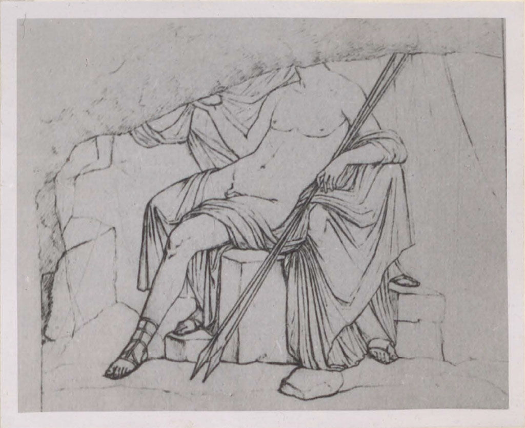 I.4.25 Pompeii. Pre-1943. Room 37, west wall?
According to Warscher � on the west wall was the painting of �Adonis and Aphrodite.
(Sulla parete ovest era la pittura �Adone e Afrodite�, vedi Olga Elia, fig.16, p.25).
See Warscher, T. 1942. Catalogo illustrato degli affreschi del Museo Nazionale di Napoli. Sala LXXXII. Vol.4. Rome, Swedish Institute.
