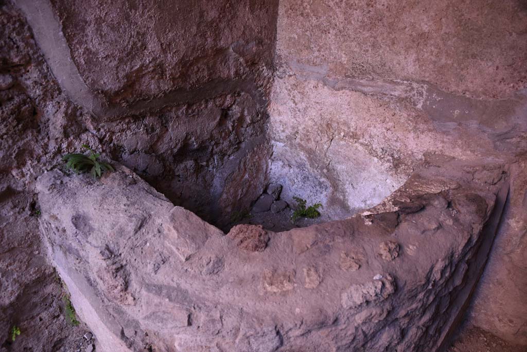 I.4.25/I.4.5 Pompeii. October 2019. Unnumbered corridor/room, basin/vat in vaulted area at east end of corridor with steps. 
Foto Tobias Busen, ERC Grant 681269 D�COR.
