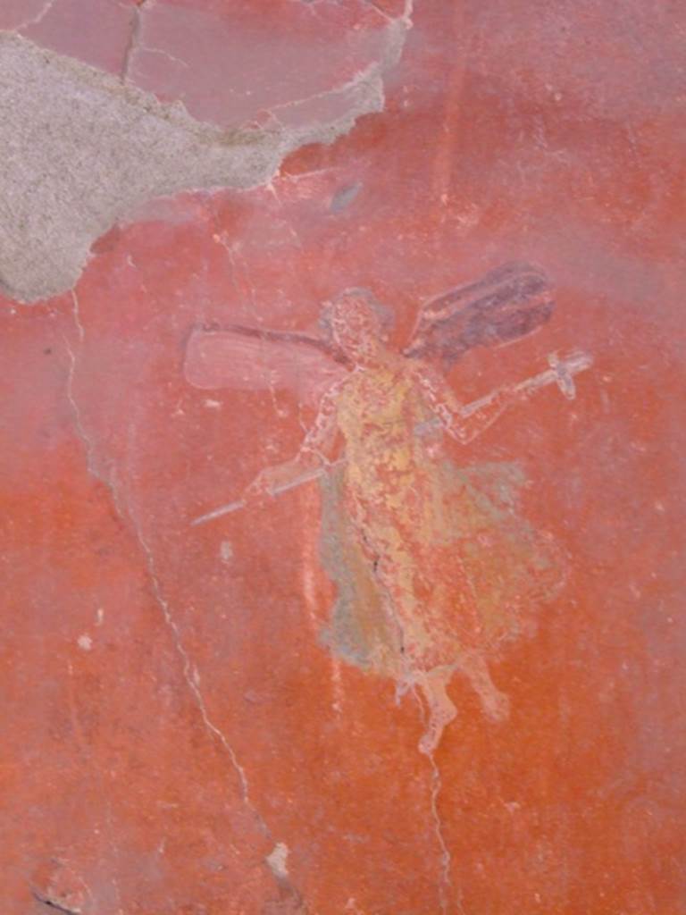 I.6.4 Pompeii. March 2009. Room 5, North west corner. Painted flying figure on west wall.