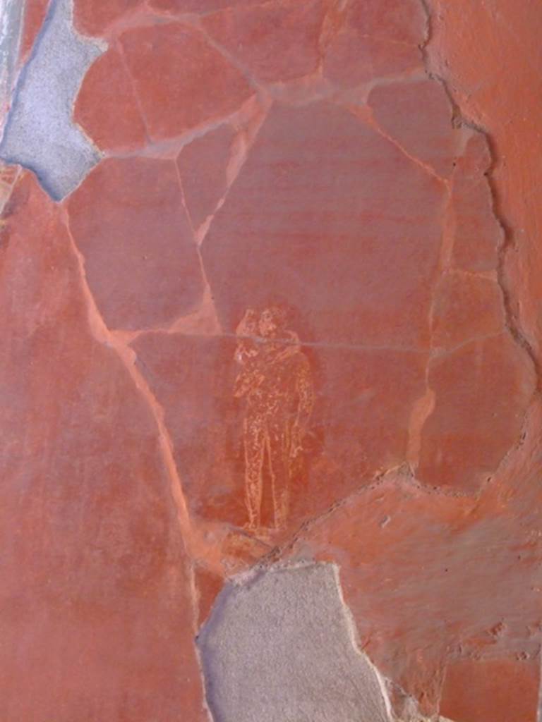 I.6.4 Pompeii. March 2009. Room 5, Detail of remains of painted figure on south wall, west end.