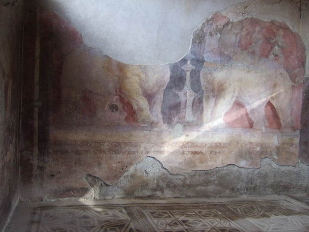 I.6.4 Pompeii. December 2005. Room 11, East wall. Wall painting of elephants.