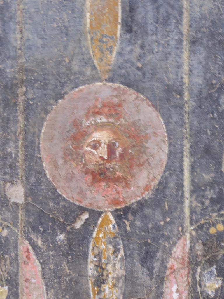 I.6.11 Pompeii. September 2015. 
West wall of atrium, on north side of doorway to cubiculum 4, detail of painted decoration.
Foto Annette Haug, ERC Grant 681269 D�COR.
