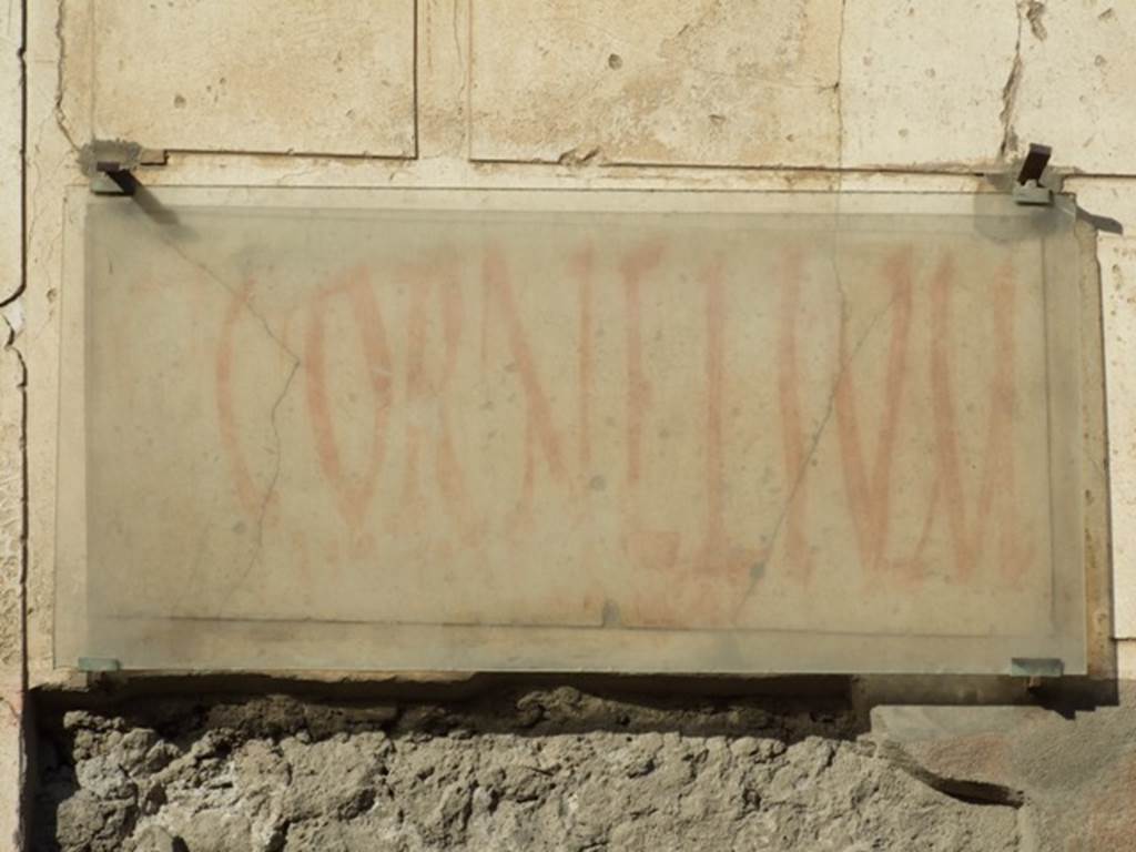 I.6.15 Pompeii. Graffito found on front of house, to right of entrance.
C(aium)  Cornelium 
aed(ilem)  Tyrsus  [ro]gat     [CIL IV 7190]
