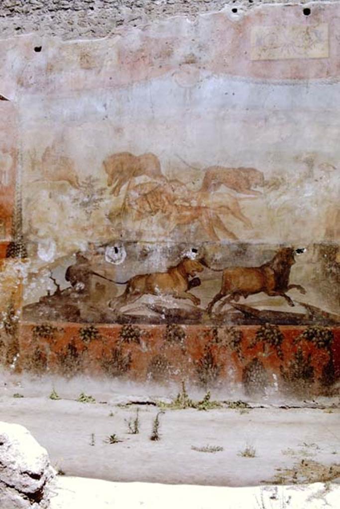 I.6.15 Pompeii. 1968.
Room 9, north wall of small garden with detail from painting of hunt scene. Photo by Stanley A. Jashemski.
Source: The Wilhelmina and Stanley A. Jashemski archive in the University of Maryland Library, Special Collections (See collection page) and made available under the Creative Commons Attribution-Non-Commercial License v.4. See Licence and use details.
J68f0509