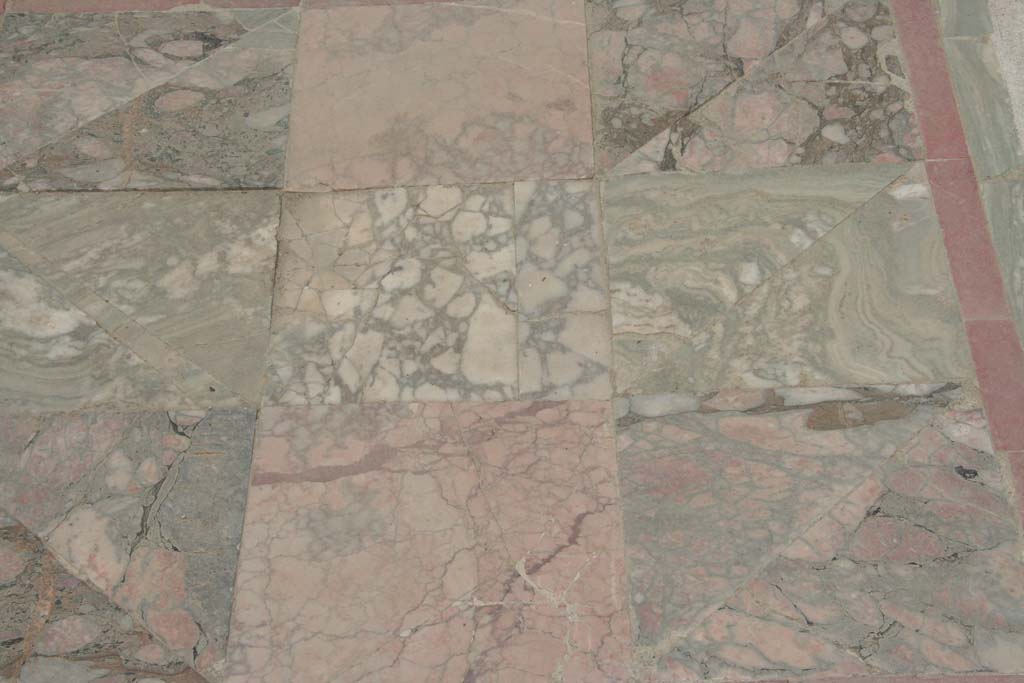 I.8.9 Pompeii. April 2010. Room 2, oecus. Detail of emblema in opus sectile of coloured marbles. Photo courtesy of Klaus Heese.