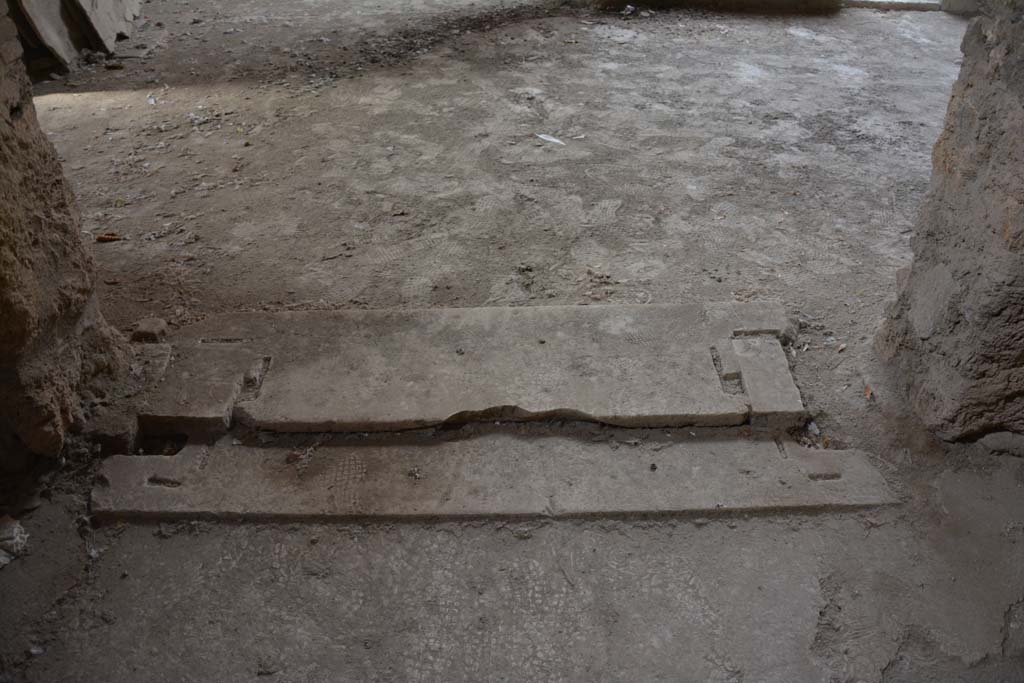 I.8.17 Pompeii. March 2019. Room 9, detail of doorway threshold from tablinum to atrium 3.
Foto Annette Haug, ERC Grant 681269 DÉCOR.