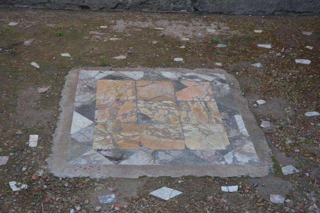 I.9.1 Pompeii. October 2019. Room 10, marble emblema in middle of floor of ala. 
Foto Annette Haug, ERC Grant 681269 D�COR.


