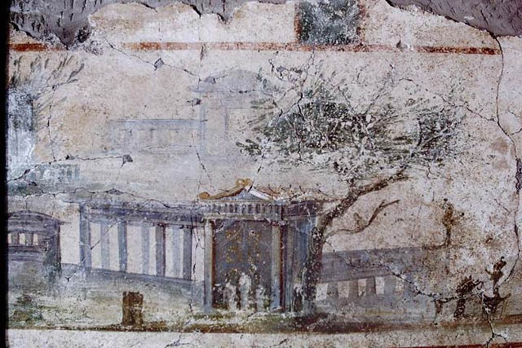 I.9.14 Pompeii., 1968. South end of landscape with three temples from upper west wall of garden area.  Photo by Stanley A. Jashemski.
Source: The Wilhelmina and Stanley A. Jashemski archive in the University of Maryland Library, Special Collections (See collection page) and made available under the Creative Commons Attribution-Non Commercial License v.4. See Licence and use details. J68f1433
