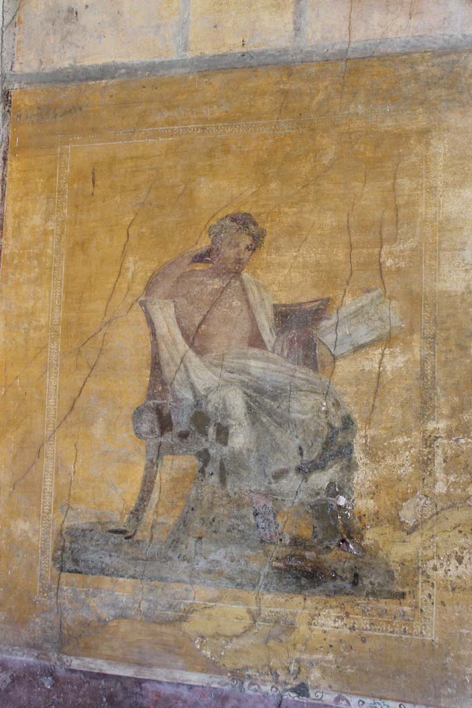 I.10.4 Pompeii. March 2014. Alcove 23, wall painting of poet on west wall.  
Foto Annette Haug, ERC Grant 681269 DÉCOR.
