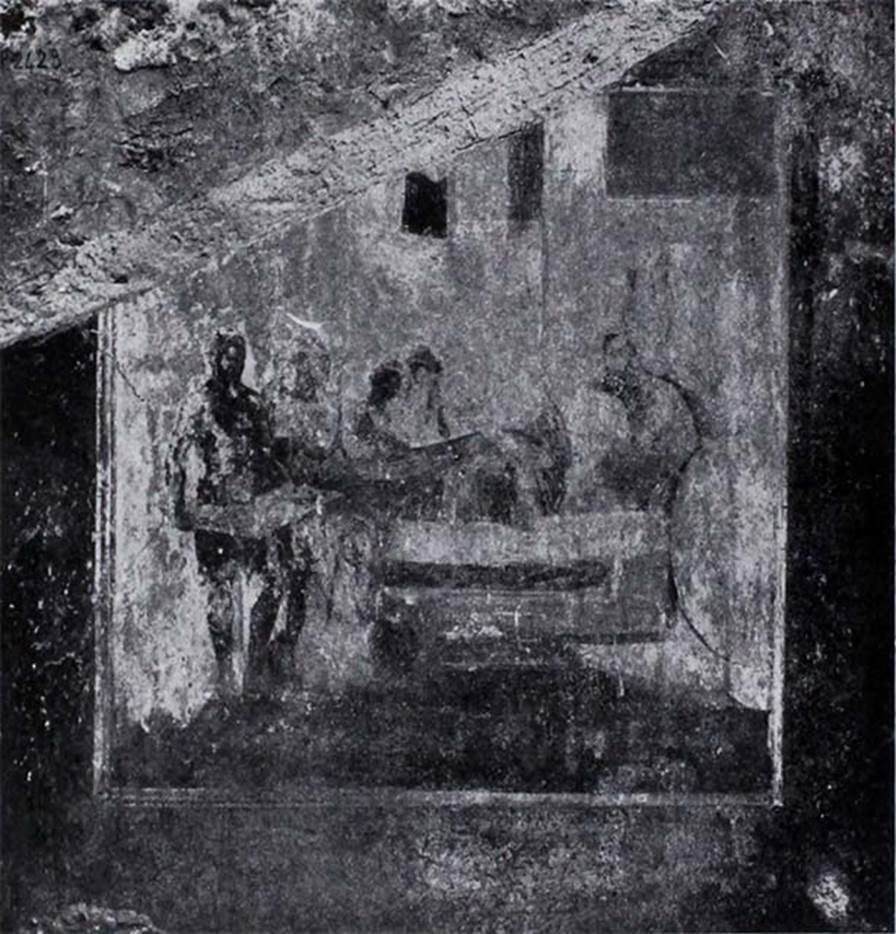 1.10.7 Pompeii. 1934. Room 8, north wall, wall painting of the Sacrifice of Sophonisba. 
See Notizie degli Scavi di Antichit�, 1934, p.283, fig. 9.
