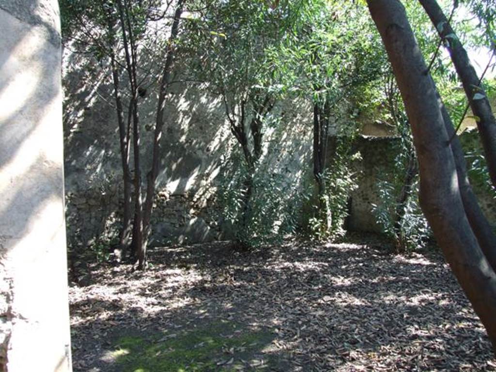 I.10.7 Pompeii. March 2009. Room 11, looking south-east across the garden.
According to Jashemski �
�In the centre of the garden was the imprint left by a wooden triclinium, which Elia incorrectly called a stibadium, and a cavity left by one of the supportsof the pergola�.
Jashemski sources �
Elia, NSc, (1934), p.291-2, 308 and fig.7 (plan) on p.277;
Mustilli,�Botteghe di scultori� in Pompeiana, p.218-9;
Soprano, p. 307, no.32;
Della Corte, Case, p.300.

According to Soprano �
Ubicazione: giardino.
Bibliog. �Not.Scavi�, 1934, p.291.
Nel giardino si rinvennero le impronte di un triclinio ligneo. Fu anche rinvenuto il vuoto di uno dei pali che sostenevano il pergolato.
See Soprano, P. (1950). I triclini all�aperto di Pompei. (In Pompeiana, raccolta di studi per il secondo centenario degli scavi di Pompei. Napoli, Gaetano Macchiaroli, Editore, P. 307, no.32).
