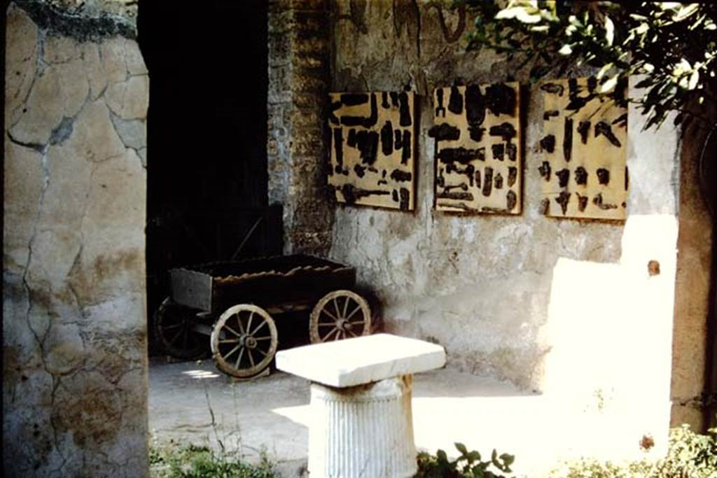 I.10.7 Pompeii. 1959. Doorway to room 12, and east wall of the north portico, with �finds�.
Photo by Stanley A. Jashemski.
Source: The Wilhelmina and Stanley A. Jashemski archive in the University of Maryland Library, Special Collections (See collection page) and made available under the Creative Commons Attribution-Non Commercial License v.4. See Licence and use details.
J59f0187
