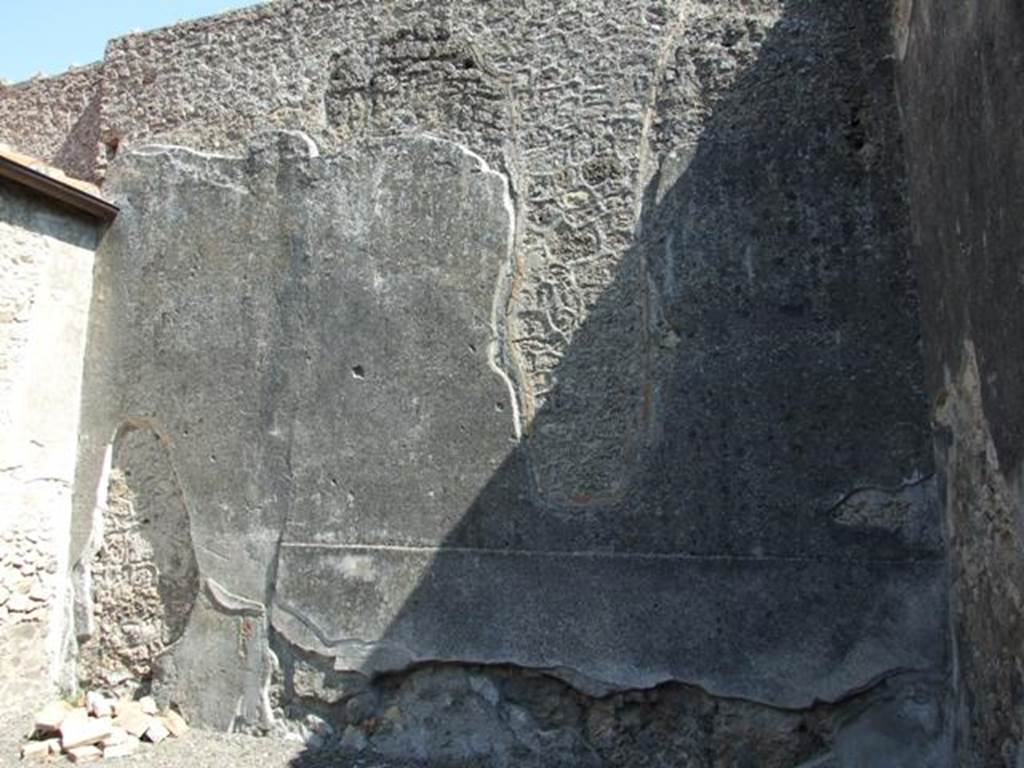 I.10.8 Pompeii. March 2009. Room 4, east wall of workroom.  
According to La Rocca, de Vos, M & E, and Della Corte, in the large rustic workroom on the left side of the atrium, many of the workers left their names.
The names of the male workers included � Rarus, Rufus, Quietus, Onesimus and Primigenius.
The female workers � Gelaste and Salvilla.
The last-named woman was probably the one from CIL IV 8384, in the neighbouring room.
See La Rocca, E, de Vos, M & E, & Coarelli, F. (1981): Guida archeologica di Pompei. Milan: Mondadore (p.172)
See Della Corte, M., 1965.  Case ed Abitanti di Pompei. Napoli: Fausto Fiorentino. (p.301)


