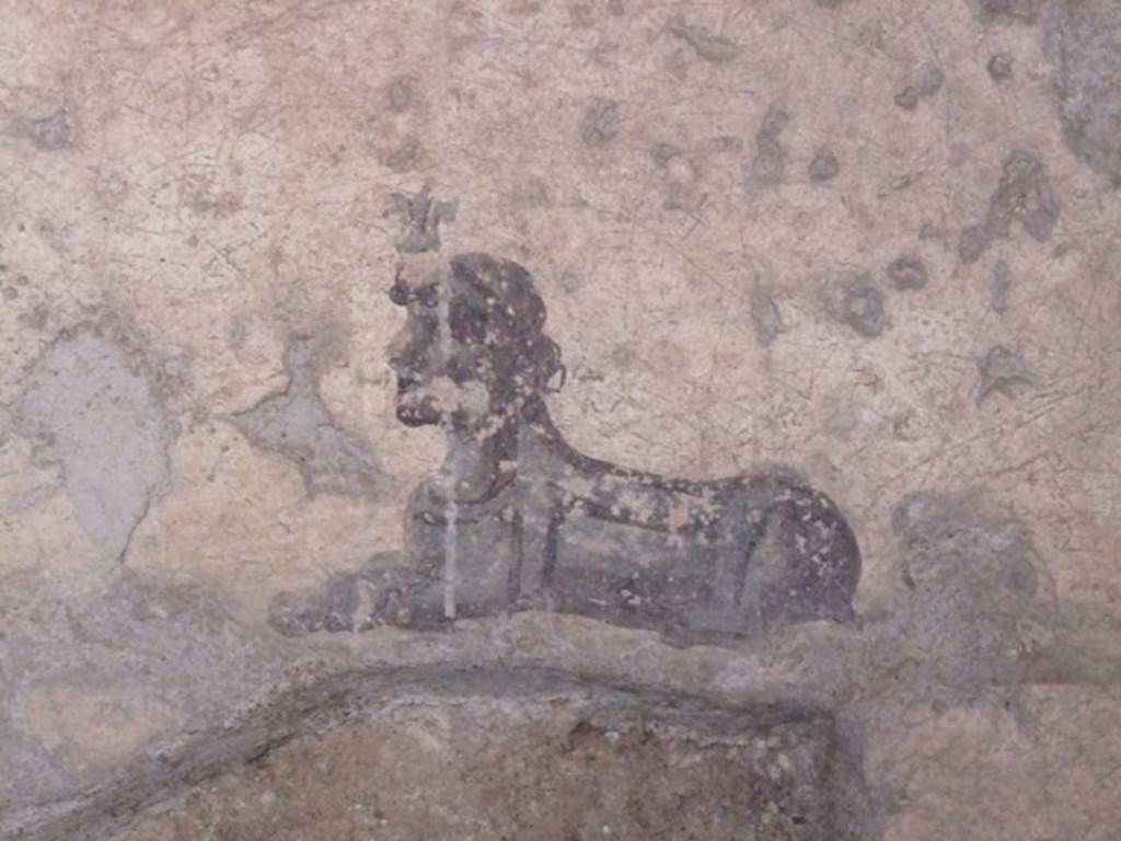 I.10.11 Pompeii. March 2009. Room 7, painting of sphinx from west end of south wall of cubiculum. See Bragantini, de Vos, Badoni, 1981. Pitture e Pavimenti di Pompei, Parte 1. Rome: ICCD.  (p.143).

