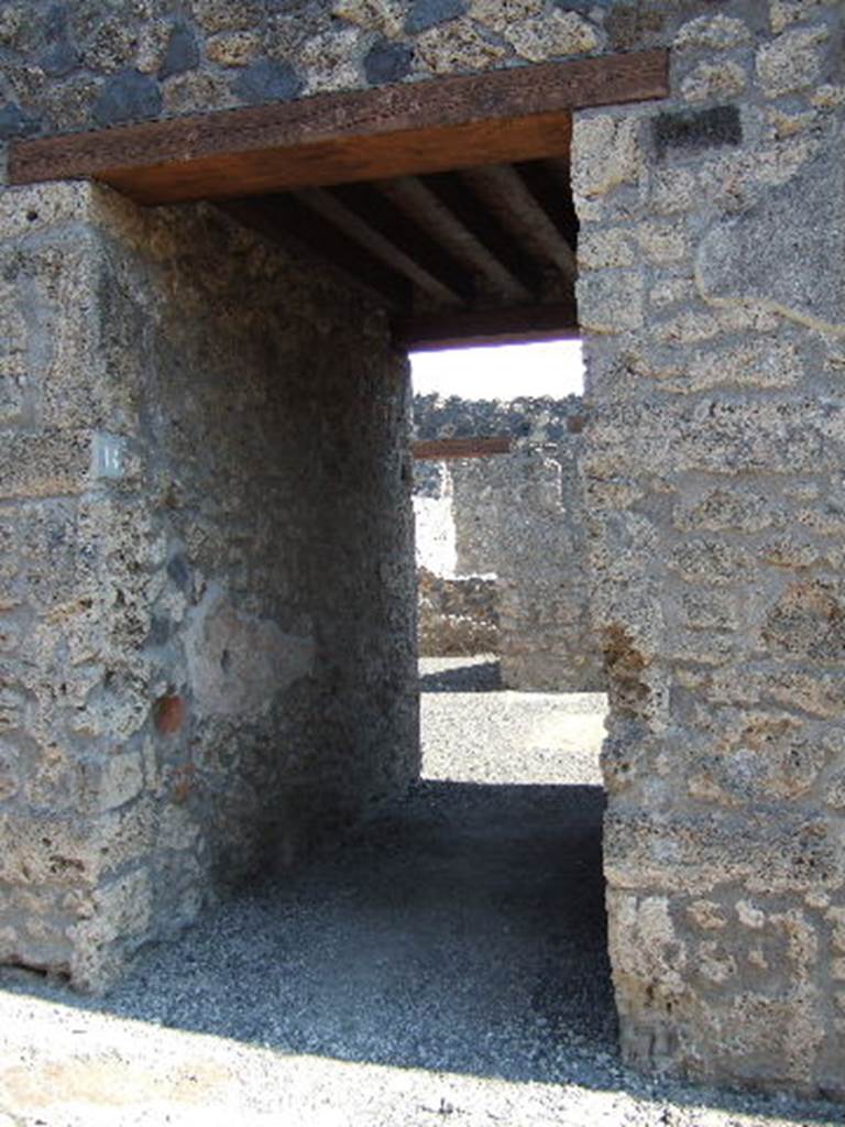 I.11.14 Pompeii. September 2005. Entrance doorway.  According to Jashemski, this house was named because of a hebrew inscription found on the north wall of the entrance corridor.
