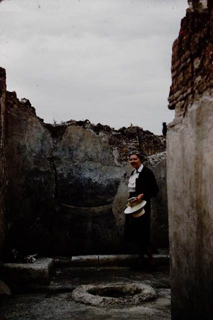 I.12.16 Pompeii. 1961. Wilhelmina in �her� garden.   According to Jashemski, she liked this house so much that the workmen called it the �casa Jashemski� and thereafter referred to it in that way. Photo by Stanley A. Jashemski.
Source: The Wilhelmina and Stanley A. Jashemski archive in the University of Maryland Library, Special Collections (See collection page) and made available under the Creative Commons Attribution-Non Commercial License v.4. See Licence and use details.
J61f0267
