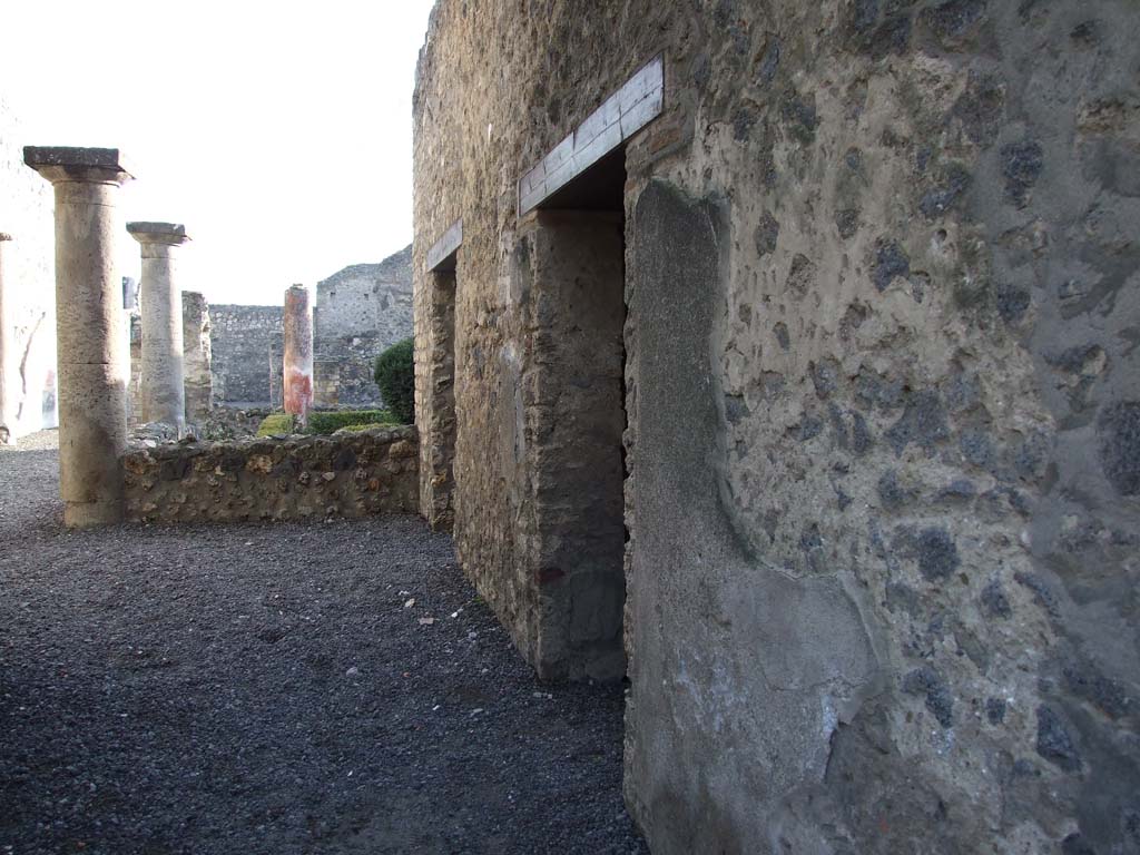 I.13.1 Pompeii. December 2007. West wall of entrance corridor with two rooms.
