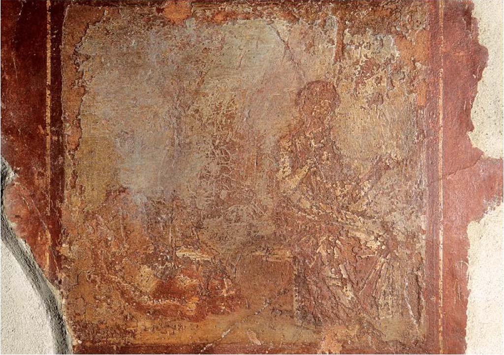 I.14.2 Pompeii. July 2008. Room H, east wall. Fig. 168 — Tableau représentant le mythe de Pyrame et Thisbé sur le mur ouest de l’œcus (© CNRS-CCJ, Christine Durand).
Voir Chapitre 2 : L’atelier de fabrication de nattes de la via di Nocera (I 14, 2) in Magali Cullin-Mingaud, 2010. La vannerie dans l'Antiquité romaine: Collection du Centre Jean Bérard 35. Paris. Centre Jean Berard, p. 129-171, fig. 168.
https://books.openedition.org/pcjb/706