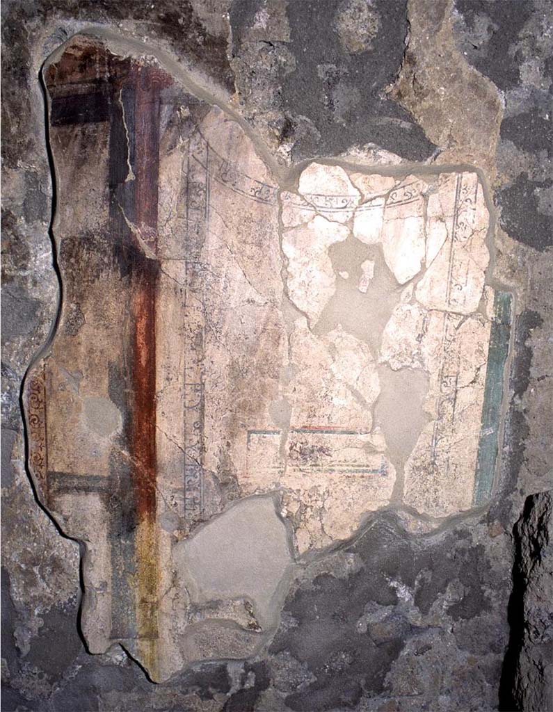 I.14.2 Pompeii. Room I, remains of painting on west wall.
Fig. 173 — Restes de peinture sur le mur ouest du cubiculum I (© CNRS-CCJ, Christine Durand).
There was also painting on the east wall (fig. 172)
Voir Chapitre 2 : L’atelier de fabrication de nattes de la via di Nocera (I 14, 2) in Magali Cullin-Mingaud, 2010. La vannerie dans l'Antiquité romaine: Collection du Centre Jean Bérard 35. Paris. Centre Jean Berard, p. 129-171, fig. 172, 173.
https://books.openedition.org/pcjb/706
