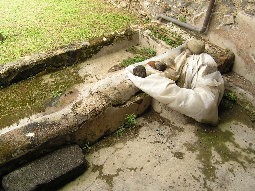 I.14.2 Pompeii. July 2008. Area L, detail of basin at north end. Photo courtesy of Guilhem Chapelin.