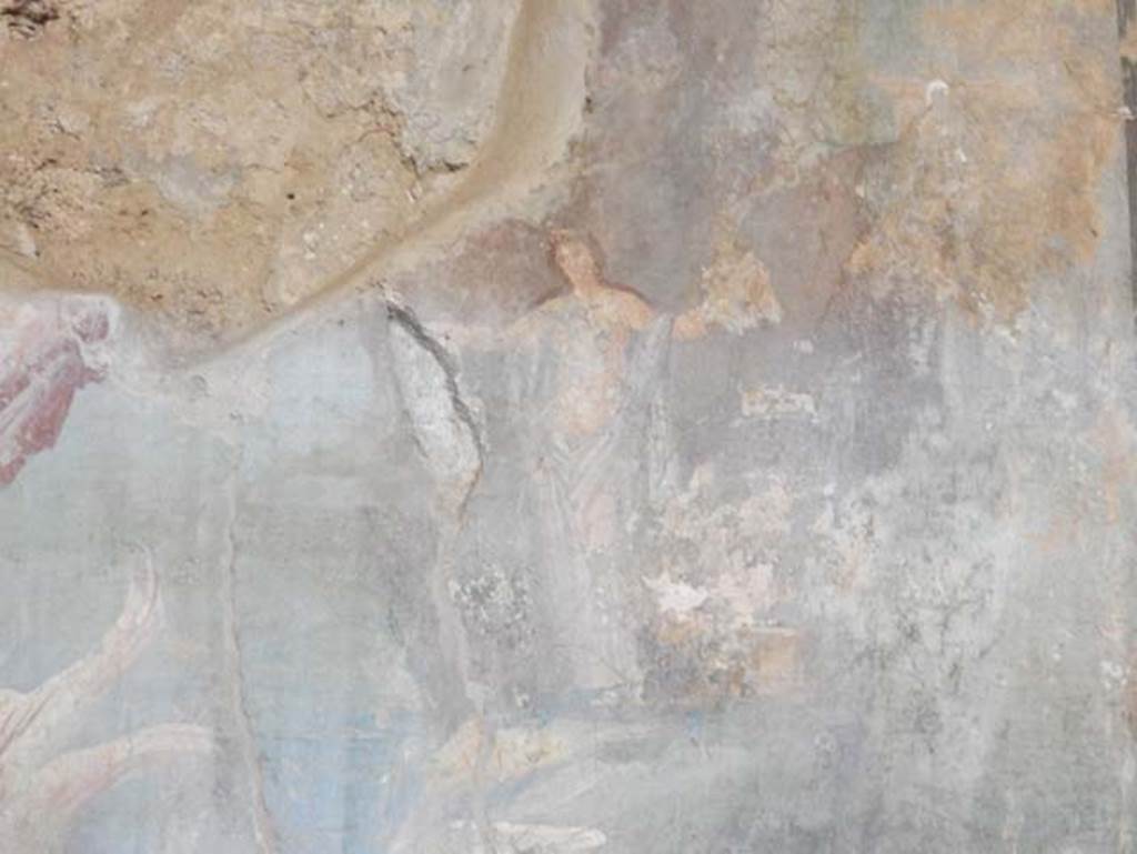 I.14.12, Pompeii. May 2018. Room 13, detail of central painting on east wall of large triclinium. Photo courtesy of Buzz Ferebee