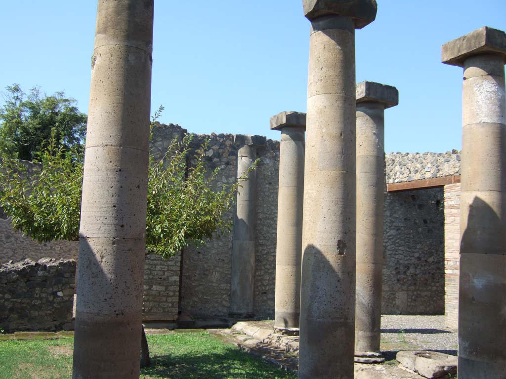 I.16.2 Pompeii. September 2005. Pseudoperistyle, looking west. The entrance corridor is on the right.