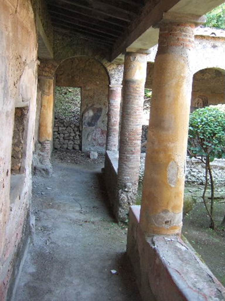 I.17.4 Pompeii. May 2006. Looking west from entrance along the south portico of the peristyle garden.
