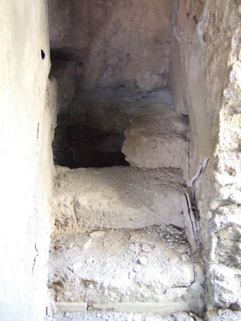 I.17.4 Pompeii. May 2006. Open area or yard on south side of peristyle garden. Remains of stone stairs base against south wall.