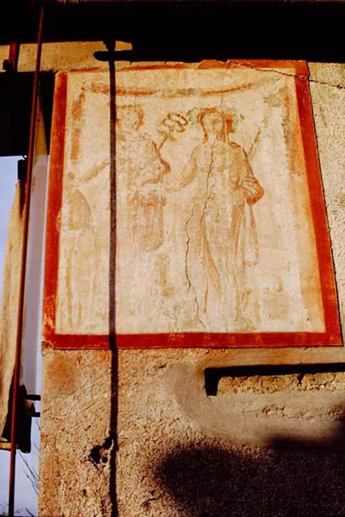 II.1.12 Pompeii, 1968. Pilaster painting from right (south) side of entrance fa�ade. Painting of Bacchus and Mercury. Photo by Stanley A. Jashemski.
Source: The Wilhelmina and Stanley A. Jashemski archive in the University of Maryland Library, Special Collections (See collection page) and made available under the Creative Commons Attribution-Non Commercial License v.4. See Licence and use details.
J68f0274
