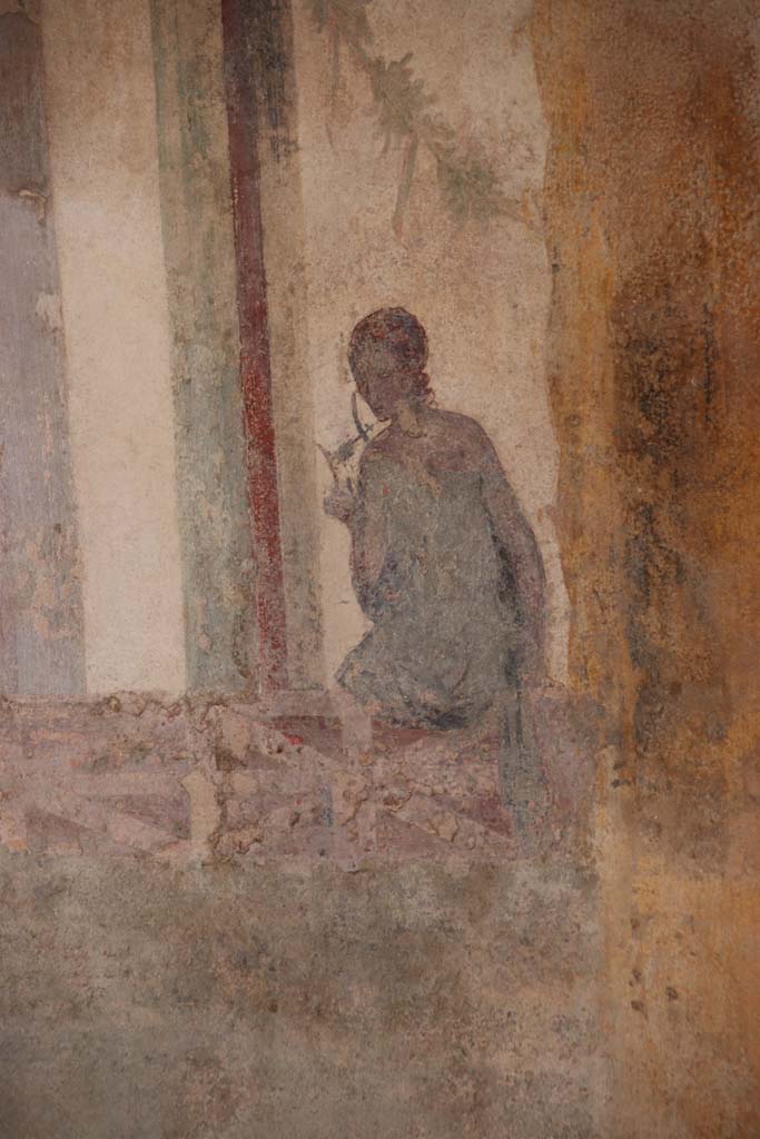 II.3.3 Pompeii. September 2017. Room 9, figure on south wall of oecus.
Photo courtesy of Klaus Heese.