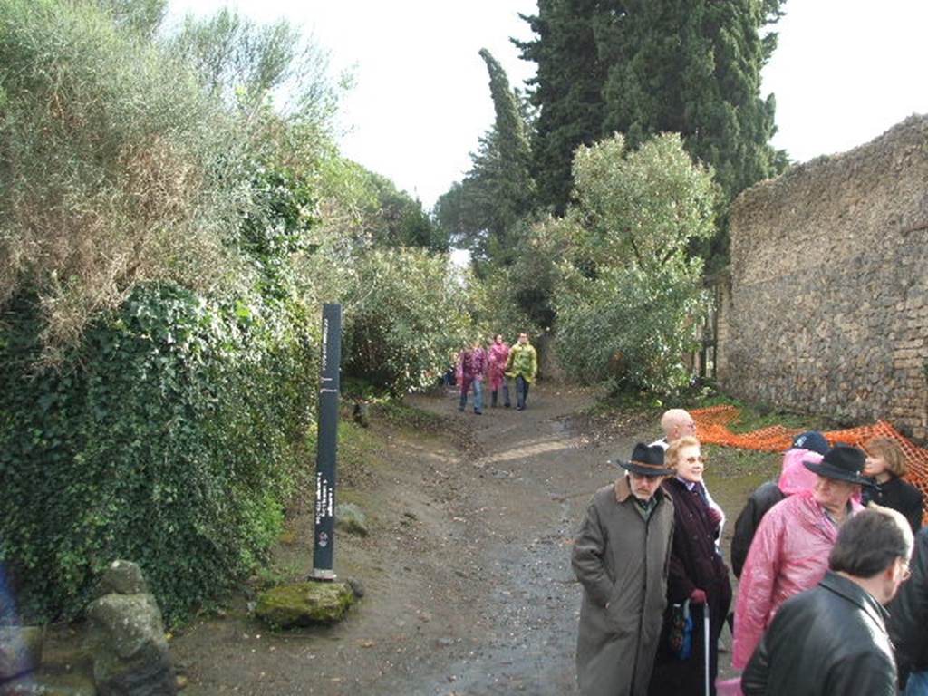 Pompeii. December 2004.  Vicolo dell�Anfiteatro looking south towards II.4.8, on right.

