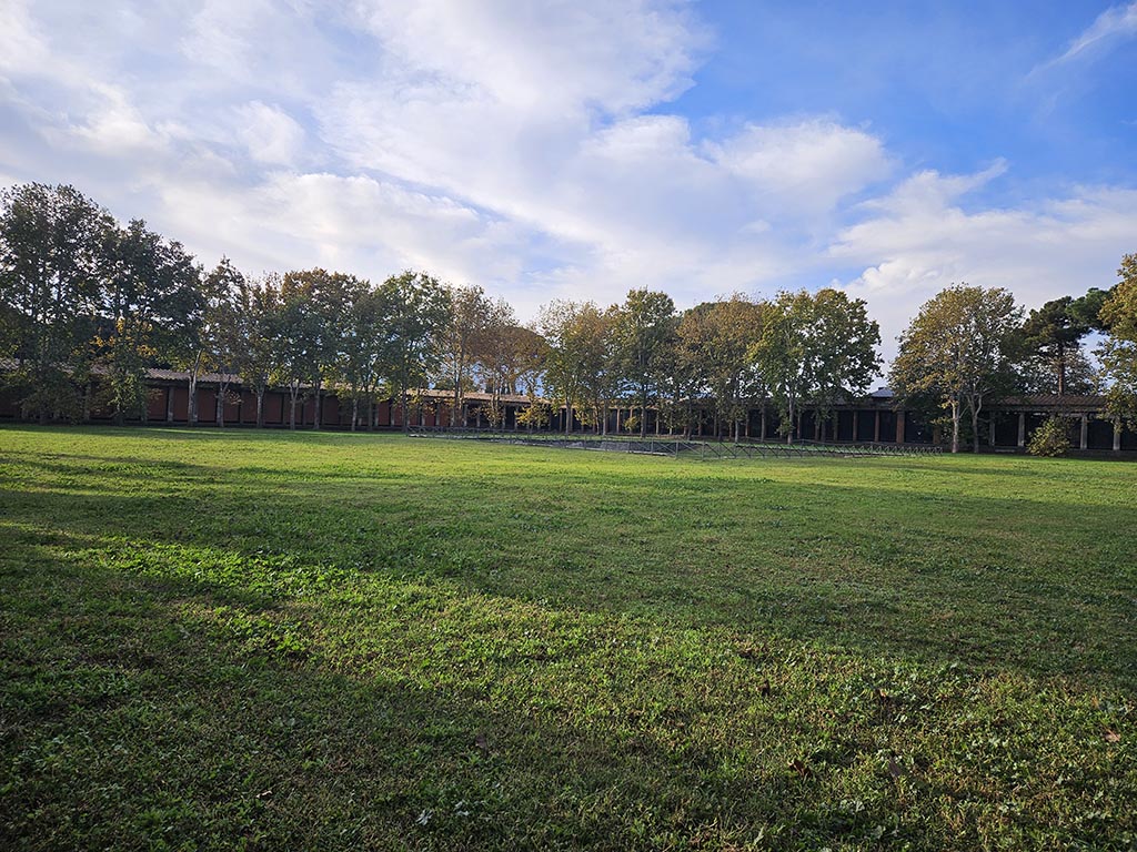 II.7.1 Pompeii. Palaestra. November 2024. Looking from north-east towards south-west corner, and pool. Photo courtesy of Annette Haug.