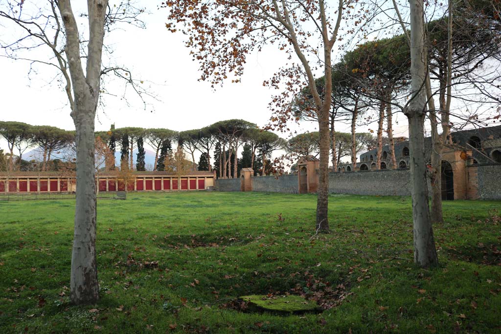 II.7.1 Pompeii. Palaestra. December 2018. 
Looking towards north-east corner, with Amphitheatre on right. Photo courtesy of Aude Durand

