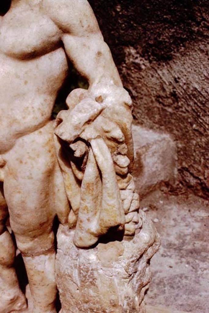 II.8.6 Pompeii. 1972. Detail from marble statuette of Hercules. Photo by Stanley A. Jashemski. 
Source: The Wilhelmina and Stanley A. Jashemski archive in the University of Maryland Library, Special Collections (See collection page) and made available under the Creative Commons Attribution-Non Commercial License v.4. See Licence and use details. J72f0309
