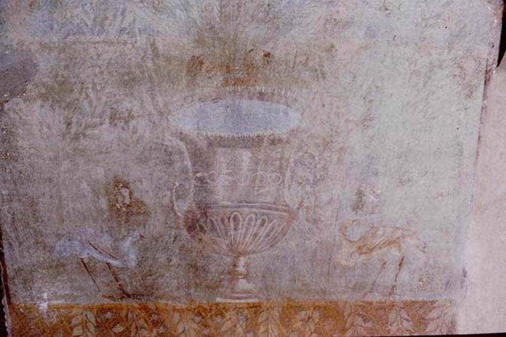 II.9.7 Pompeii. 1964. Painted urn, as painted on both the east and west sides of the north fountain. Photo by Stanley A. Jashemski.
Source: The Wilhelmina and Stanley A. Jashemski archive in the University of Maryland Library, Special Collections (See collection page) and made available under the Creative Commons Attribution-Non Commercial License v.4. See Licence and use details. J64f1843  
